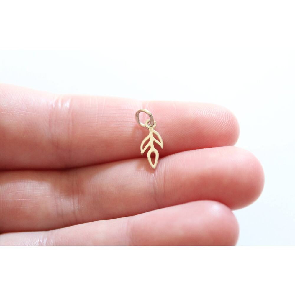 Sterling Silver Tiny Simple Leaf Vine Charm, Leaf… - image 2